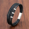 Picture of Men's Multilayer Leather Bracelet with Volcanic Stone Beads and Stainless Steel Magnetic Clasp 📿