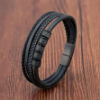 Picture of Men's Multilayer Leather Bracelet with Volcanic Stone Beads and Stainless Steel Magnetic Clasp 📿