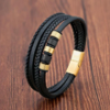 Picture of Men's Multilayer Leather Bracelet with Volcanic Stone Beads and Stainless Steel Magnetic Clasp 📿