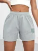 Picture of Slogan Embroidery Frayed Hem Sports Shorts☀️