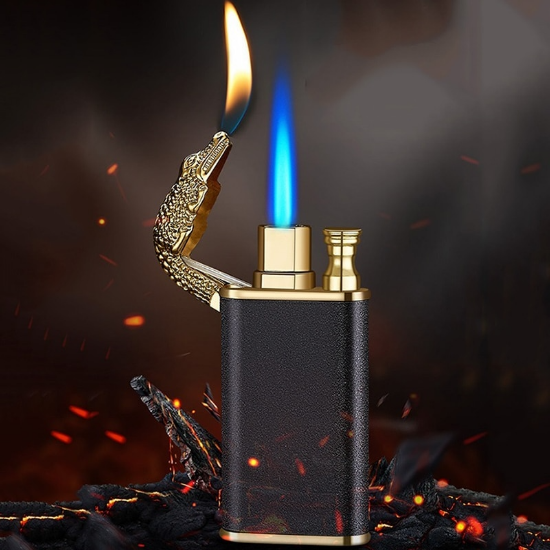 Picture of Dragon Double Flame Lighter - Windproof Jet Fire with Inflatable Crocodile Design for Men's Gift🐲